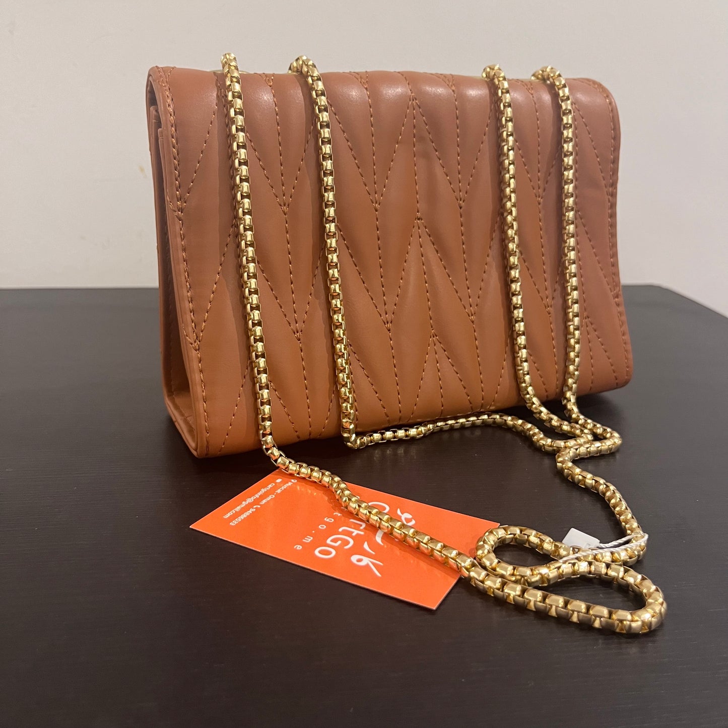 حقيبة كتف صغيرة بنية مبطنة Quilted Brown Leather Cross Body Small Shoulder Bag