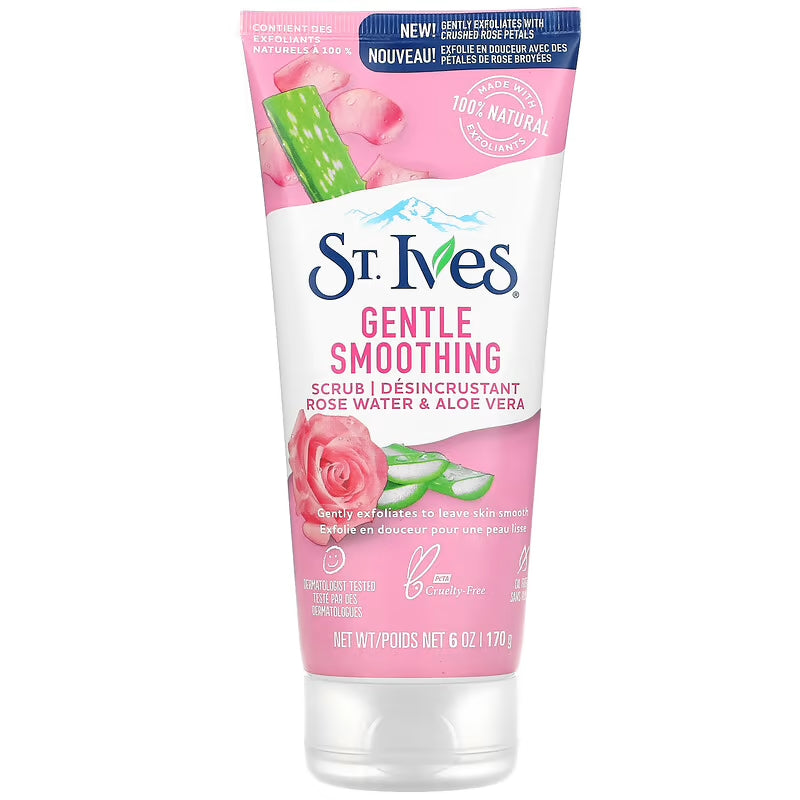 سانت إيفز, مقشر التنعيم اللطيف ، ماء الورد والصبار St. Ives, Gentle Smoothing Scrub, Rose Water & Aloe Vera, 6 oz (170 g)