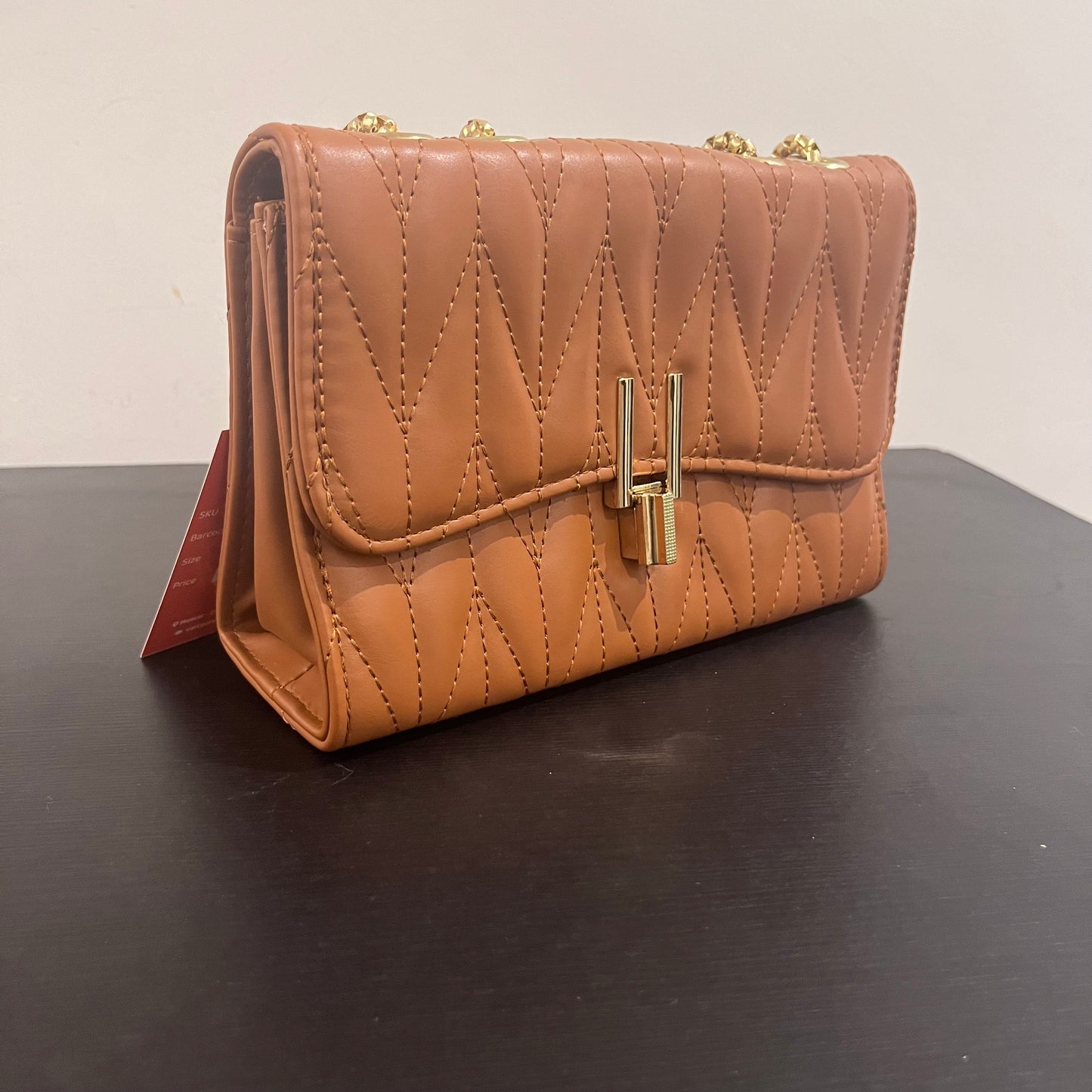 حقيبة كتف صغيرة بنية مبطنة Quilted Brown Leather Cross Body Small Shoulder Bag