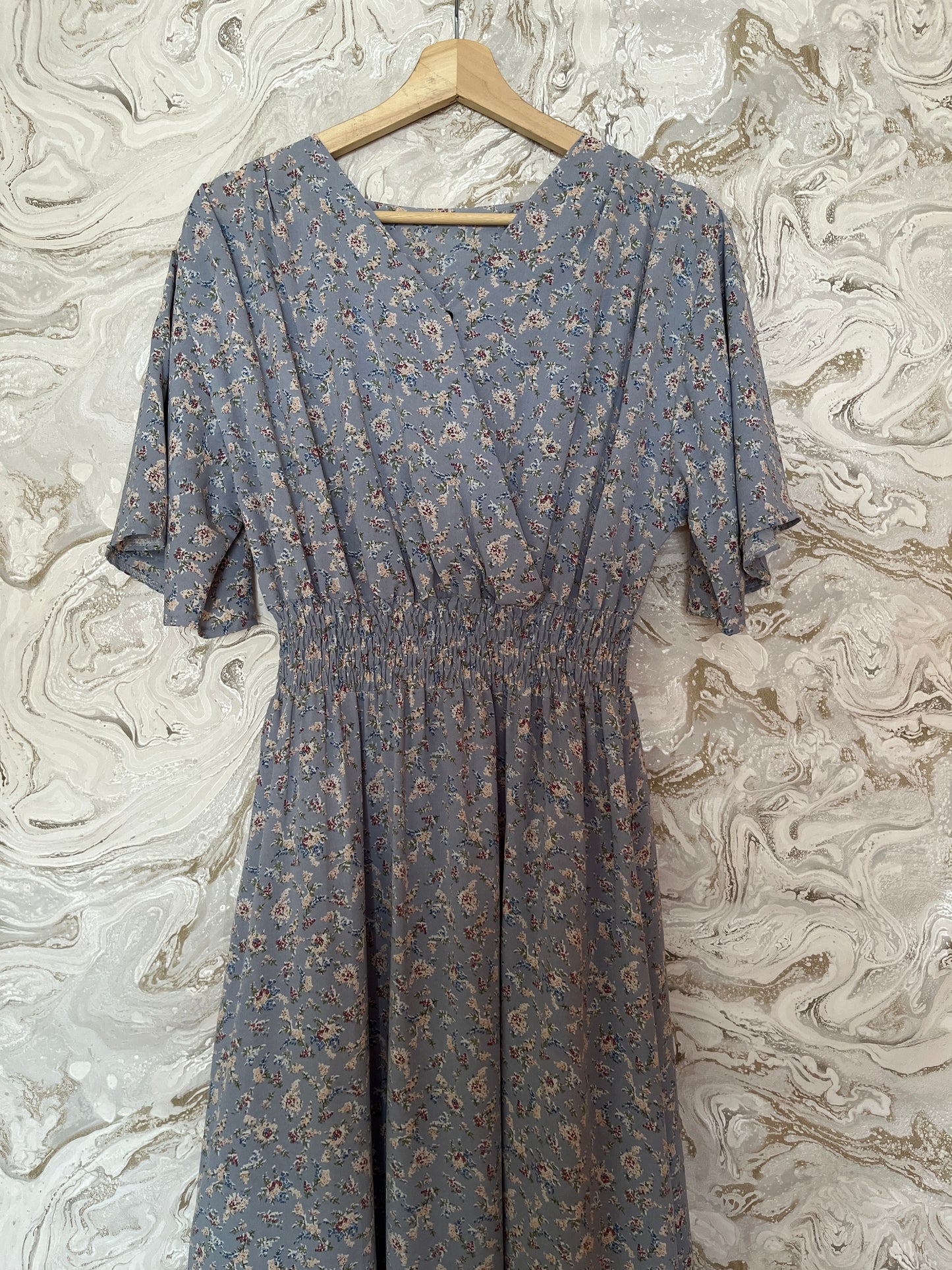 فستان بأكمام قصيرة Maxi floral blue dress