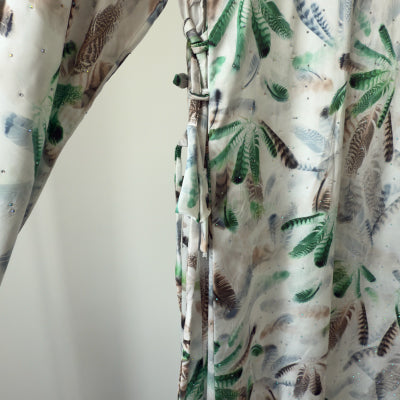 Beaded satin , floral patterned maxi dress , Jalabiya جلابية حرير بنمط مشجر مزينة بفصوص بربطات جانبية