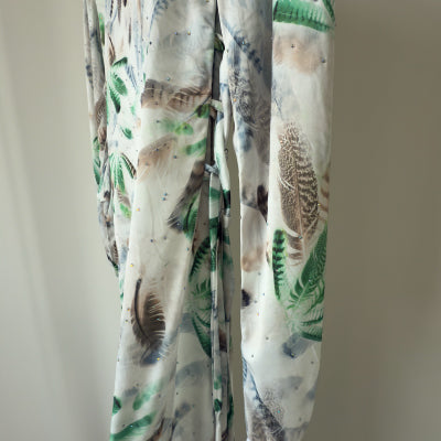 Beaded satin , floral patterned maxi dress , Jalabiya جلابية حرير بنمط مشجر مزينة بفصوص بربطات جانبية