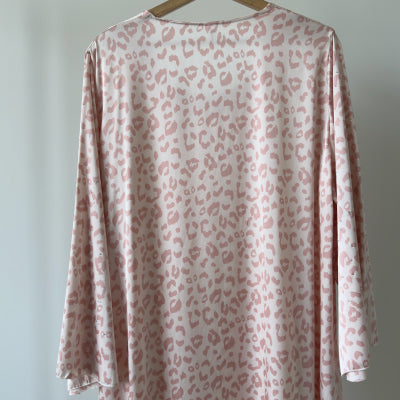 Beaded satin pink tiger patterned maxi dress , Jalabiya جلابية حرير بفصوص بنمط تايغر وردي