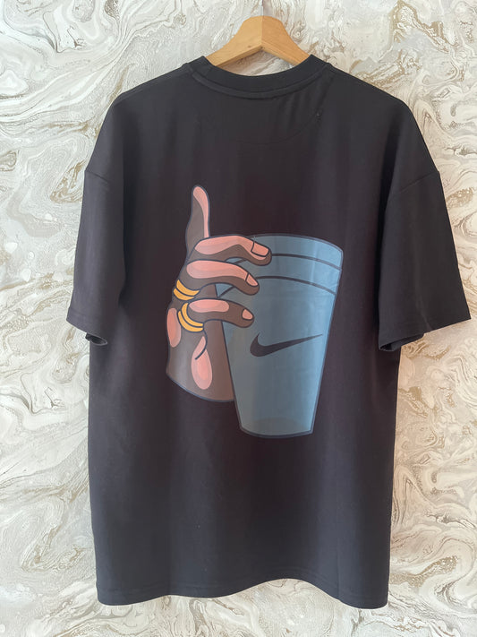 قميص اوفر سايز شتوي داون شولدر أسود رجالي Men's Oversized boxy Drop Shoulder Black T-shirt