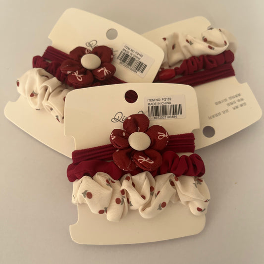 ربطات شعر صغيرة عنابي  Maroon Hair Ties 1 set, 3 pcs