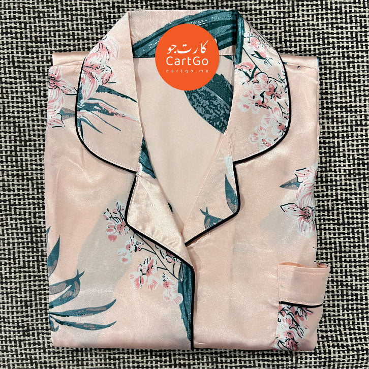 Satin Silk Pajamas Set for Women طقم بيجامة ساتان وردي