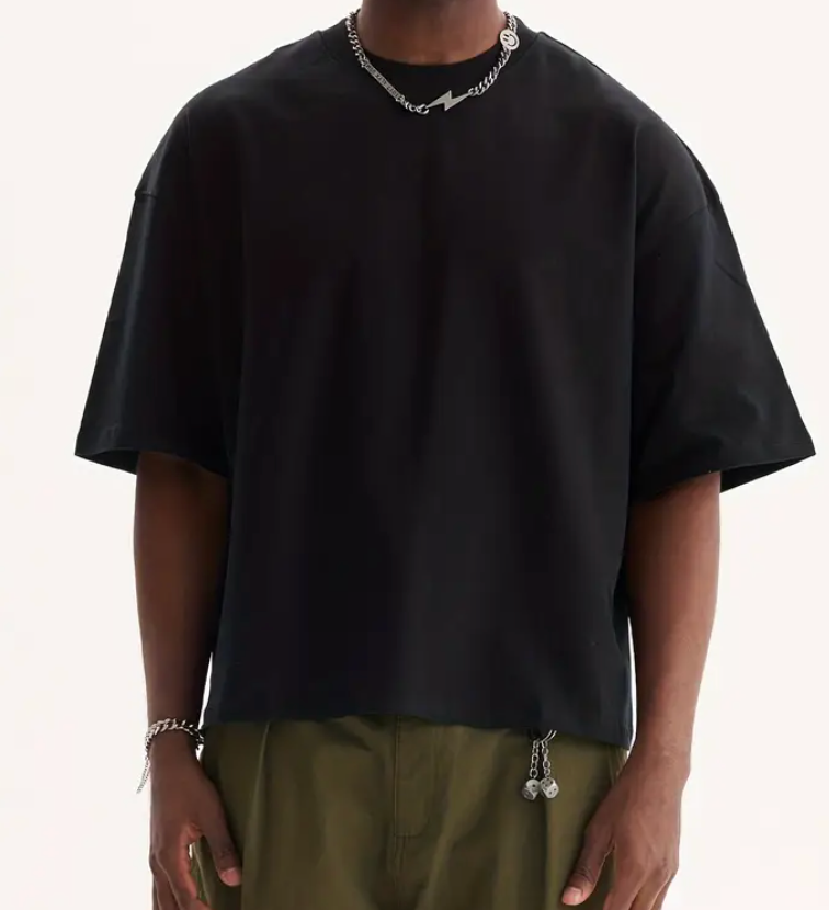 قميص اوفر سايز تي شيرت منخفض الاكتاف أسود رجالي Men's Oversized boxy Drop Shoulder black T-shirt