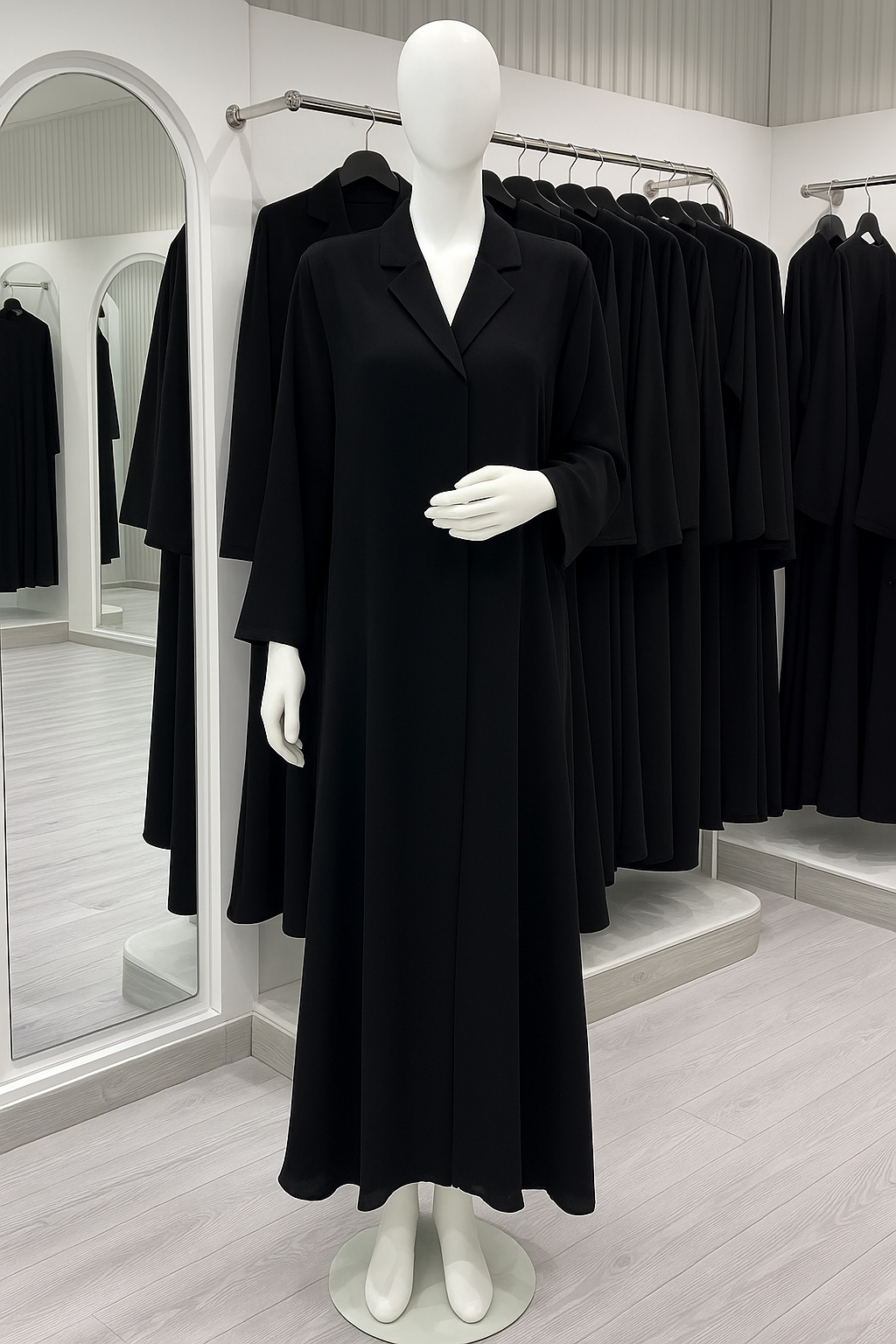 تفصيل عباية يومية عملية كلوش ، بياقة Practical buttoned with collar daily abaya with klosh cut (Pre Order)