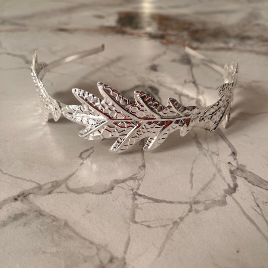 تاج أنيق فضي أوراق كبيرة chic large silver leafs headband