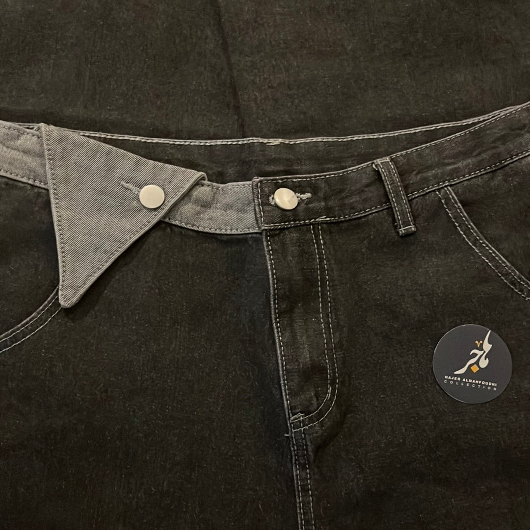 Black Solid color wide leg jeans بنطلون جينز أسود بساق واسع موحد اللون
