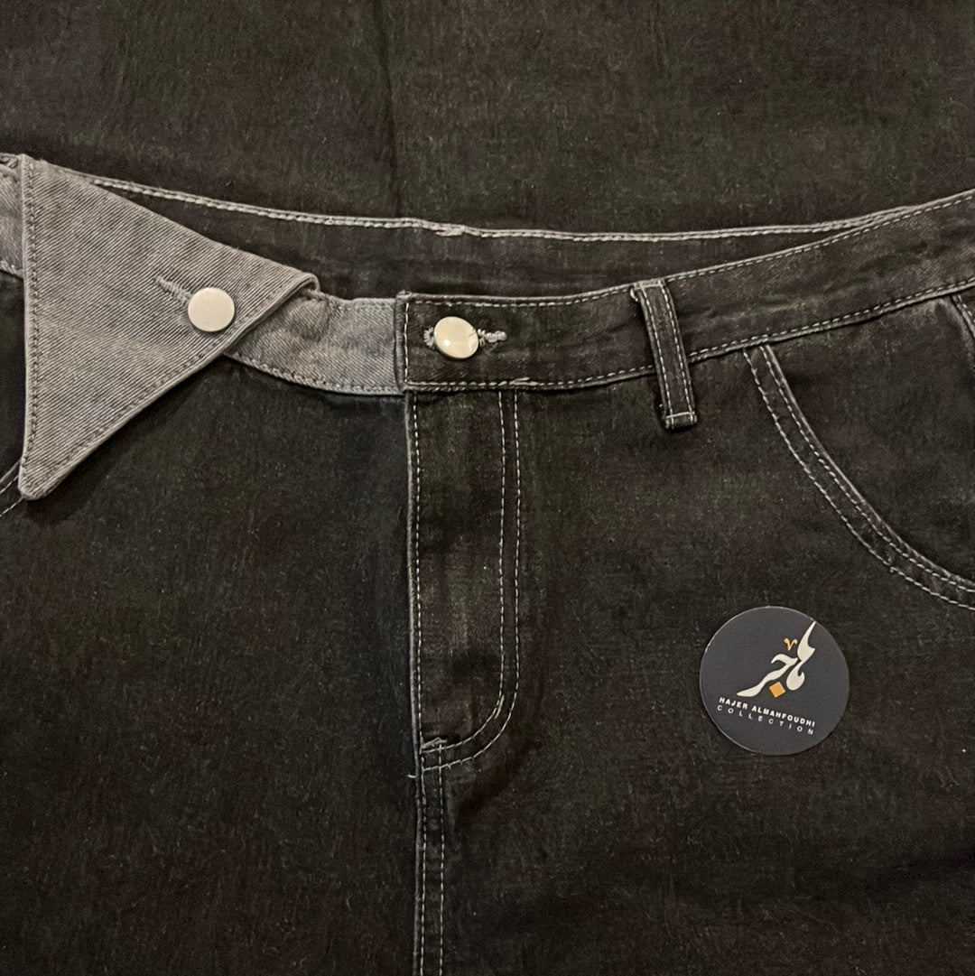 Black Solid color wide leg jeans بنطلون جينز أسود بساق واسع موحد اللون