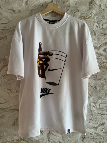 قميص اوفر سايز شتوي داون شولدر أبيض رجالي Men's Oversized boxy Drop Shoulder white T-shirt