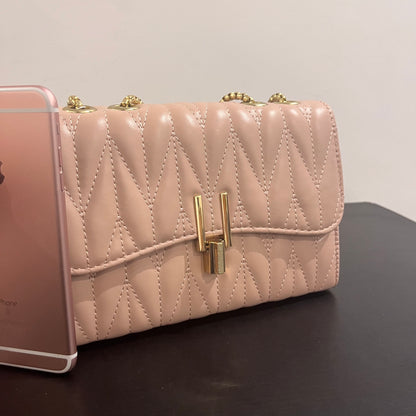 حقيبة كتف صغيرة وردية مبطنة Quilted Blush Leather Cross Body Small Shoulder Bag