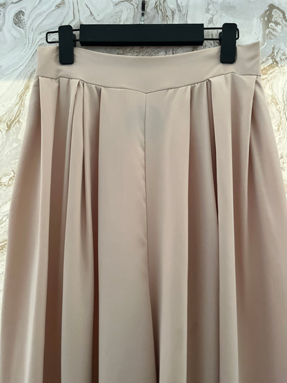 سروال نسائي طويل واسع الساقين فضفاض مع حزام مطاطي محكم Very Wide Leg  Beige Trousers polyester