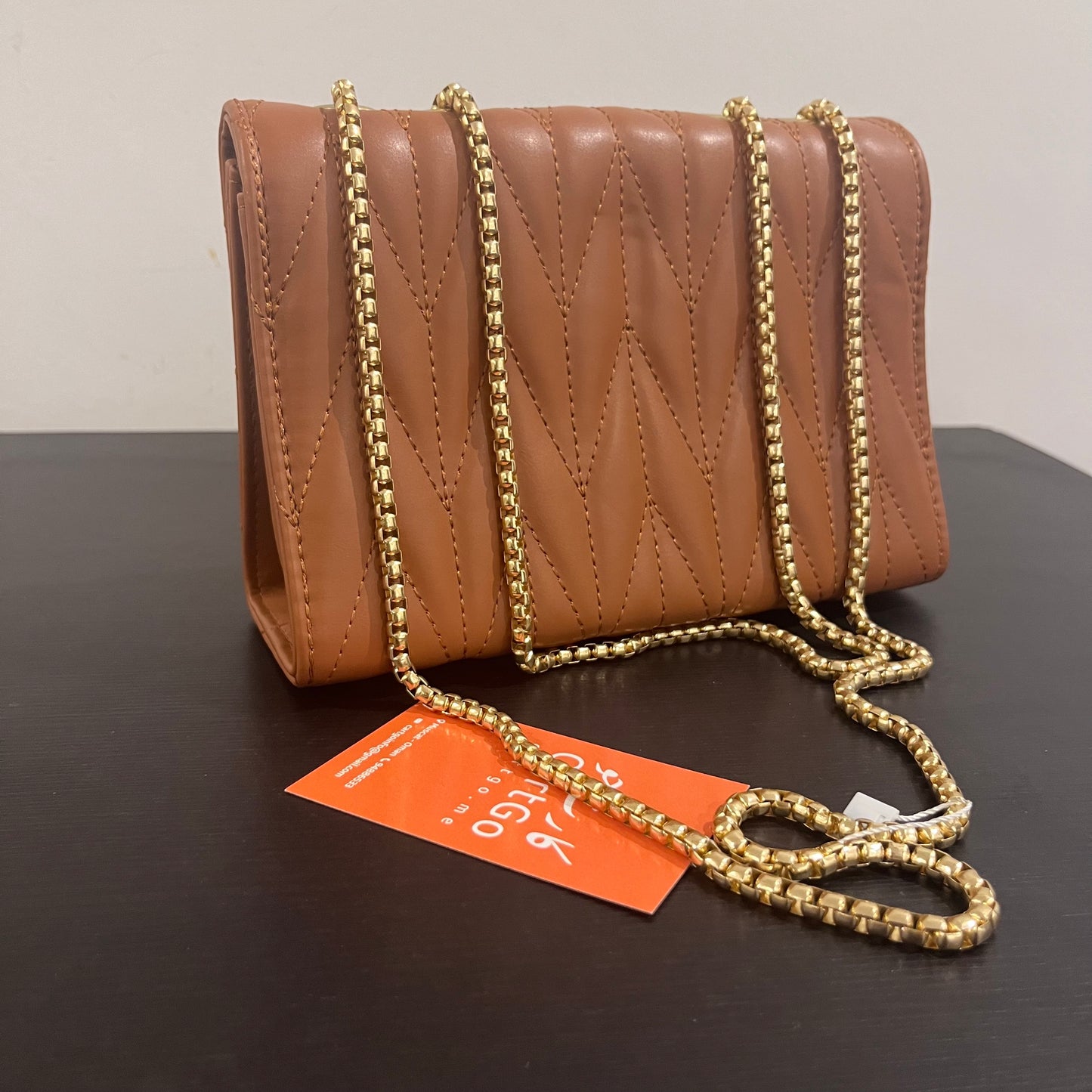 حقيبة كتف صغيرة بنية مبطنة Quilted Brown Leather Cross Body Small Shoulder Bag (Copy)