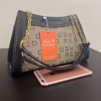 حقيبة لون كحلي بنمط أحرف  Monogram patterned navy blue color handbag