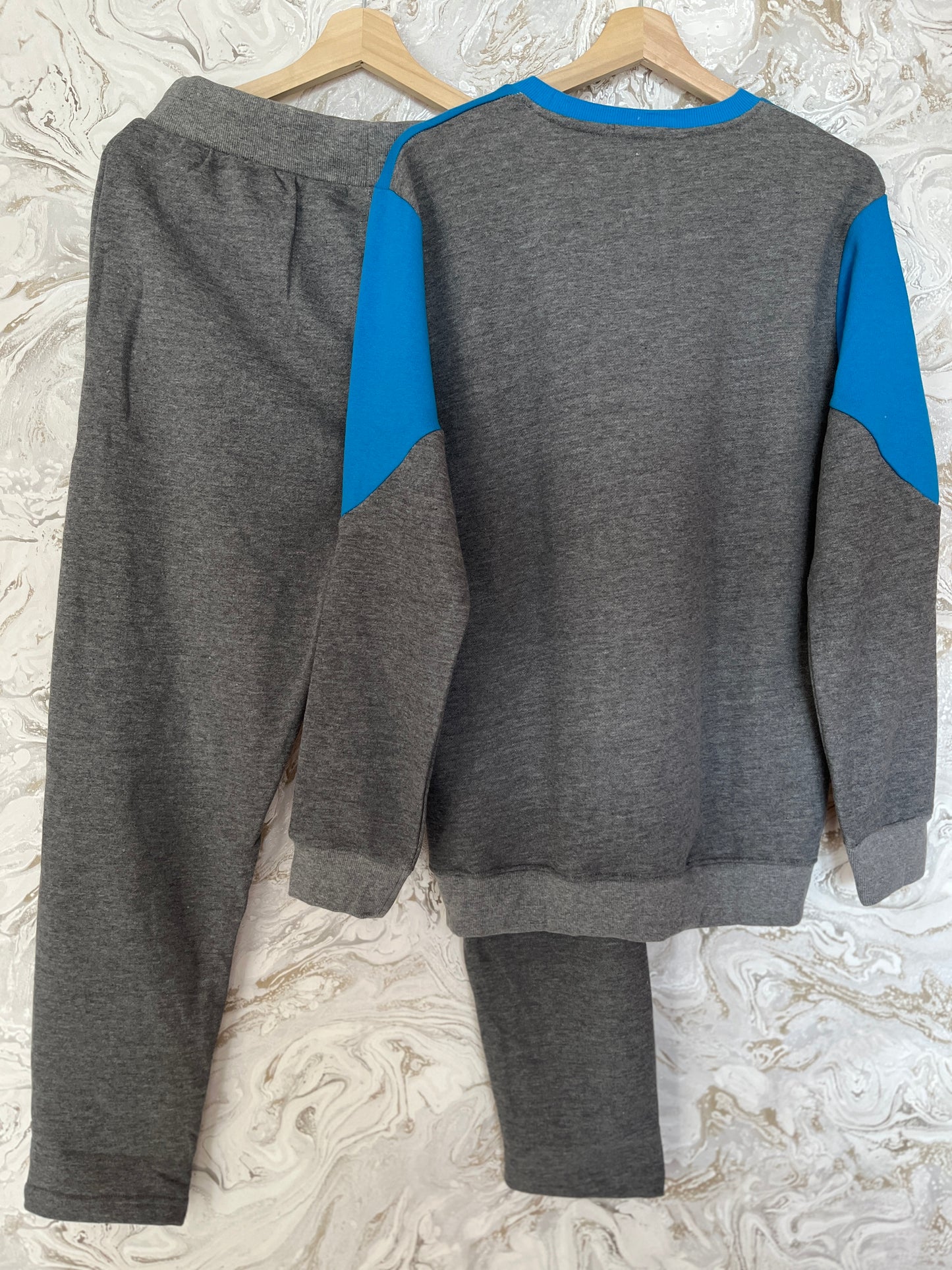 طقم سويتشيرت وبنطال - رمادي وأزرق نسائي Women's Sweatsuit Long Sleeve