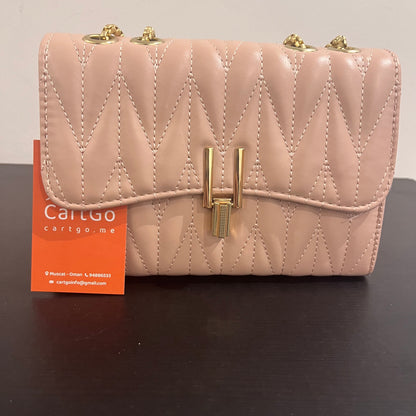 حقيبة كتف صغيرة وردية مبطنة Quilted Blush Leather Cross Body Small Shoulder Bag