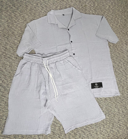 طقم تيشرت وشورت رمادي رجالي اوفر سايز Over Sized Grey Men’s T-Shirt and Shorts Set