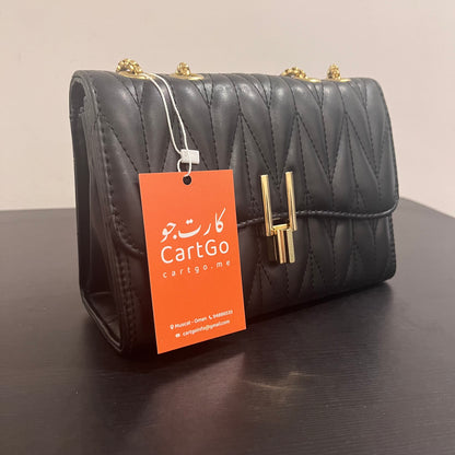 حقيبة كتف صغيرة سوداء مبطنة Quilted Black Leather Cross Body Small Shoulder Bag