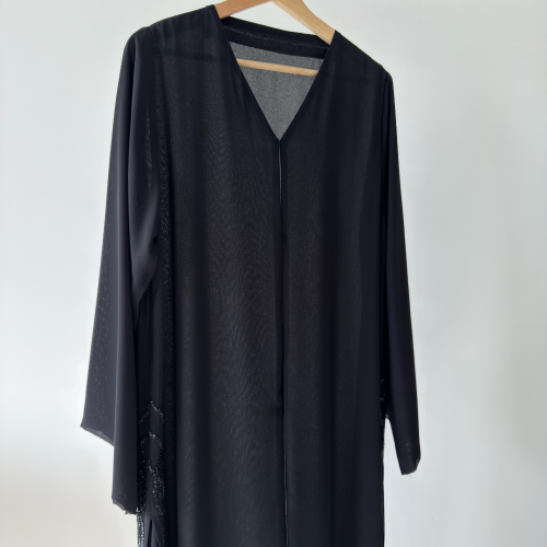 عباية شيفون وخرز بكسرات جانبية BLACK CHIFFON & BEADS WITH SIDE PLEATS ABAYA