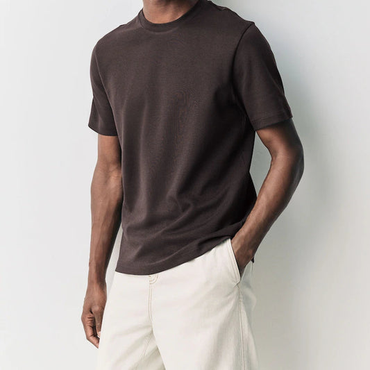 قميص اوفر سايز تي شيرت منخفض الاكتاف بني رمادي رجالي Chocolate Brown Men's Oversized boxy Drop Shoulder black T-shirt