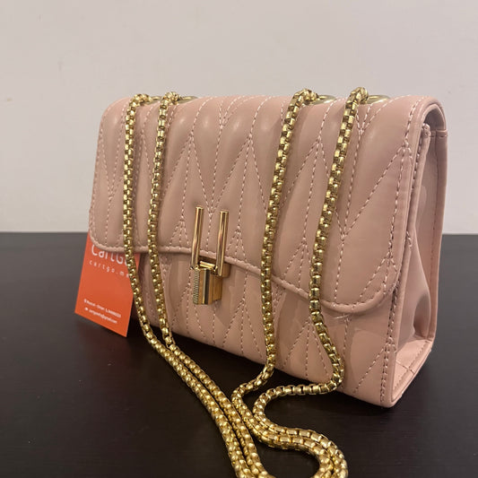 حقيبة كتف صغيرة وردية مبطنة Quilted Blush Leather Cross Body Small Shoulder Bag