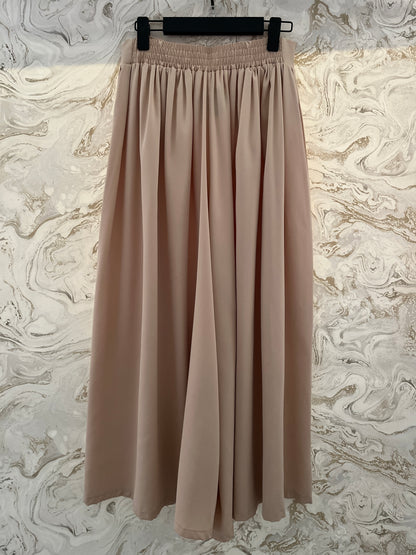 سروال نسائي طويل واسع الساقين فضفاض مع حزام مطاطي محكم Very Wide Leg  Beige Trousers polyester