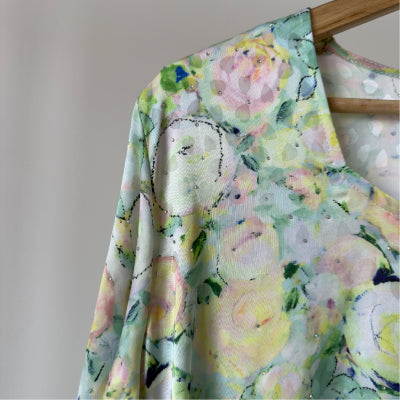 Floral stone beaded satin floral patterned maxi dress , Jalabiya  جلابية حرير بفصوص بنمط مشجر