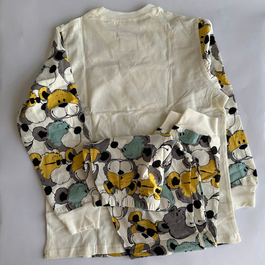 Bear print toddler boys casual pajama set  طقم لبس نوم أولاد بطبعة دبدوب