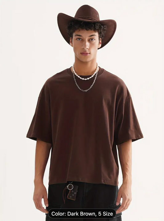 قميص اوفر سايز تي شيرت منخفض الاكتاف بني محمر رجالي Men's Oversized boxy Drop Shoulder brown T-shirt