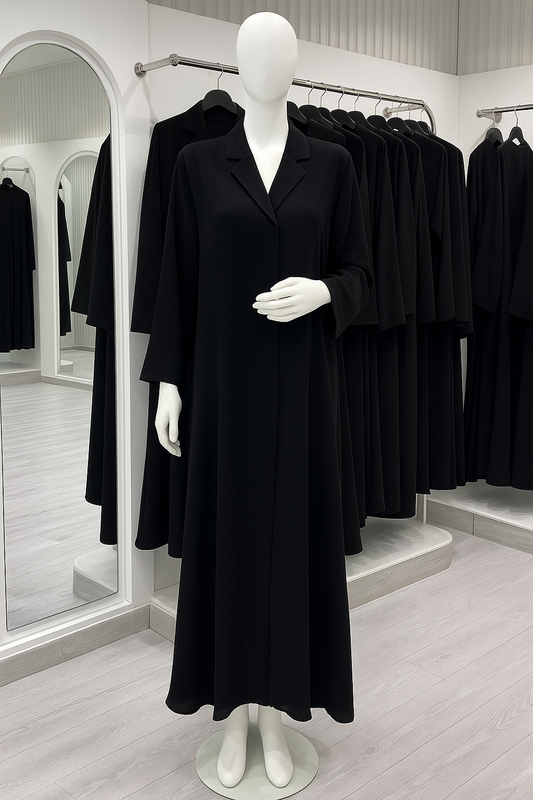 تفصيل عباية يومية عملية كلوش ، بياقة  Practical buttoned with collar daily abaya with klosh cut (Pre Order)