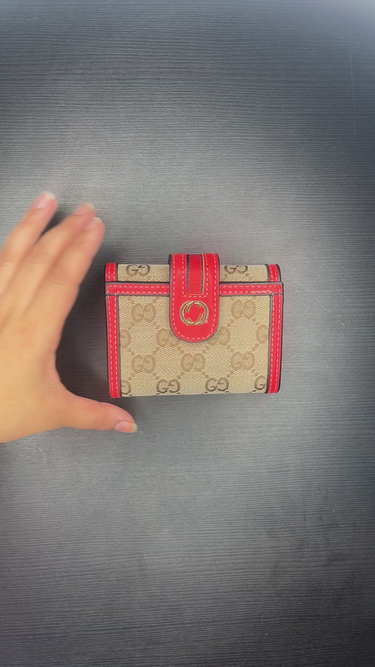 محفظة بنمط أحرف لون أحمر   Medium GG patterned red wallet