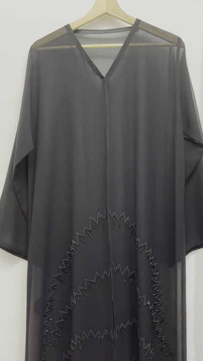 BEADED BLACK SHIFFON ABAYA  عباية شيفون شك