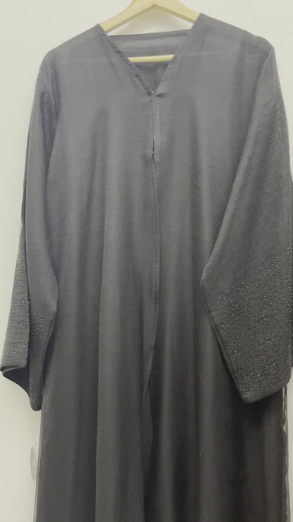 عباية دبل اورجانزا وشيفون وفصوص BLACK CHIFFON & ORGANZA ABAYA