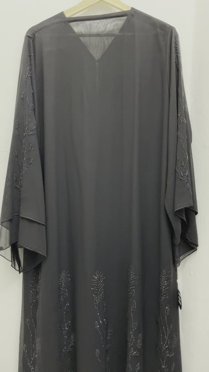 عباية دبل شيفون وفصوص BLACK CHIFFON ABAYA