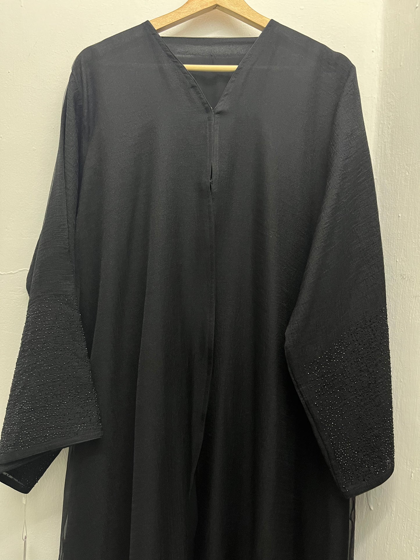 عباية دبل اورجانزا وشيفون وفصوص BLACK CHIFFON & ORGANZA ABAYA