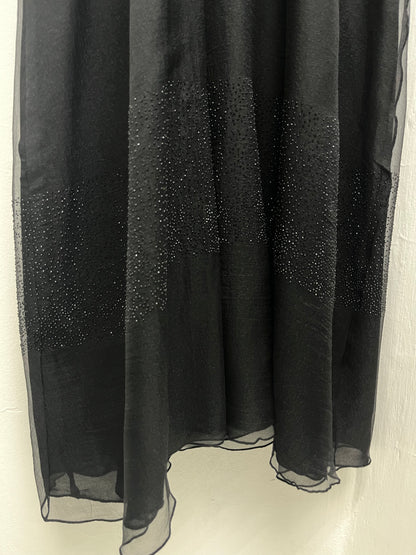 عباية دبل اورجانزا وشيفون وفصوص BLACK CHIFFON & ORGANZA ABAYA