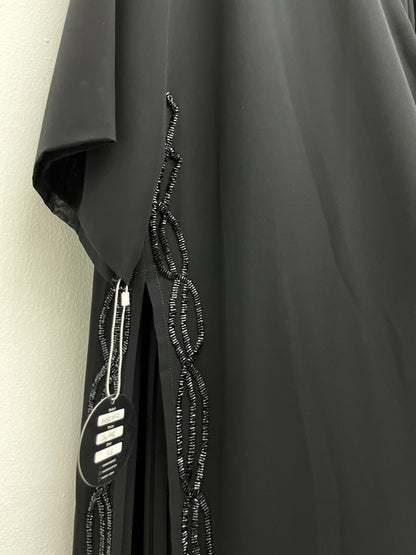 عباية شيفون وخرز بكسرات جانبية BLACK CHIFFON & BEADS WITH SIDE PLEATS ABAYA