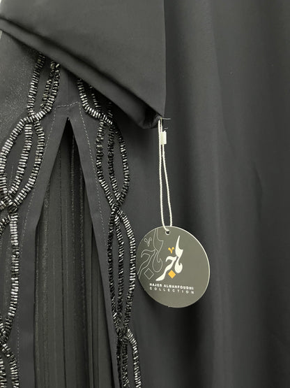 عباية شيفون وخرز بكسرات جانبية BLACK CHIFFON & BEADS WITH SIDE PLEATS ABAYA